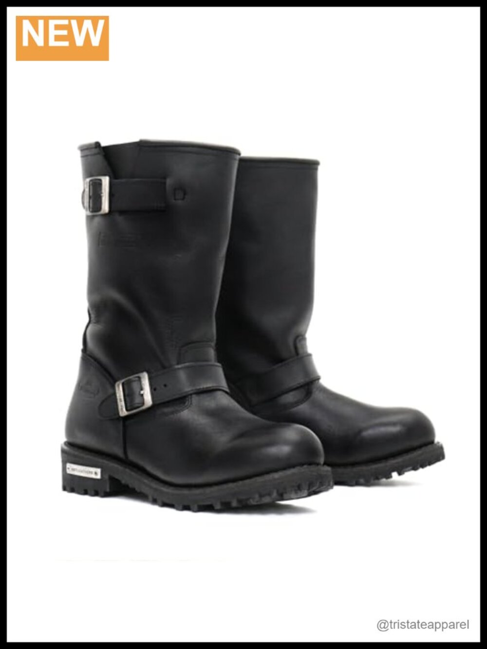 Top Grain Leather Engineer Motorcycle Boots Round Toe YKK Side Zip Lug Sole